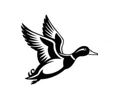 a black and white drawing of a duck flying, flying duck illustration vector