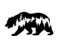 a bear with trees and mountains in the background, bear graphic design art vector