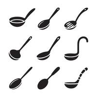 9 Minimalist Serving Spoon Icons in Clean Outline Style vector