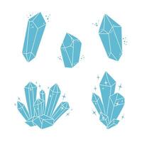 Set of magic crystals, mystical quartz, diamond, ice, and flat-style gems. An element of magic, predictions, and Halloween vector