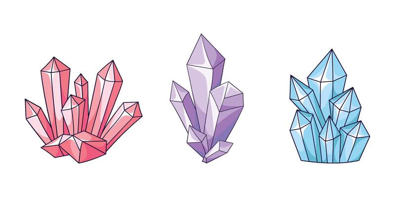 A cluster of crystals of different colors, precious stones, ice crystals, and diamonds that reflect light. Game magic elements