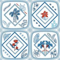 Tropical floral design in blue and red vector