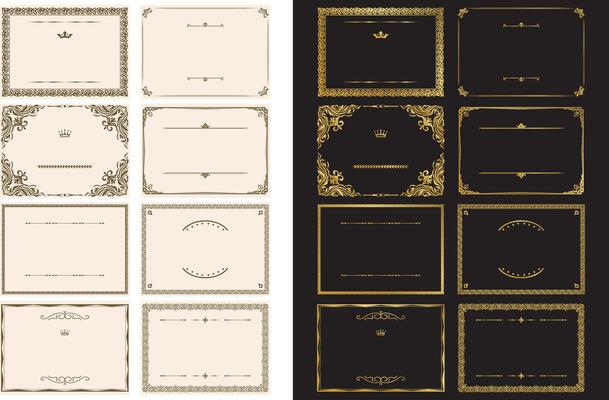 Decorative label frames. Ornate ornaments, vintage frames, retro badges, royal, wedding insignia, sale stickers, invitations, frames set