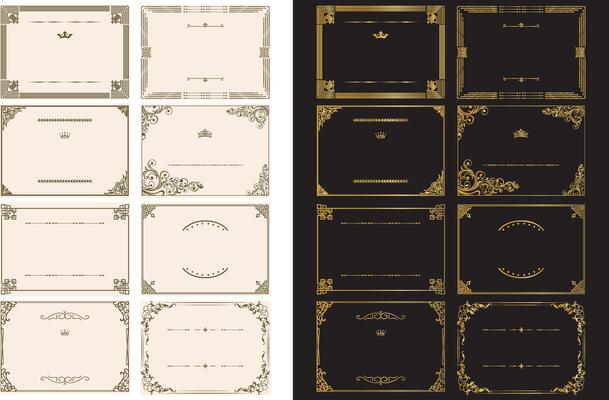 Ornamental label frames. Ornate ornaments, decorative vintage frames, retro badges, royal, wedding insignia, sale stickers, invitations, gold frames set