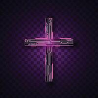 Cross abstract neon sign. Christian icon design. Pink futuristic cross. vector