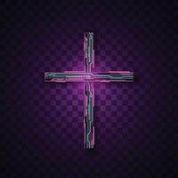 Cross abstract neon sign. Christian icon design. Pink and blue futuristic cross. vector