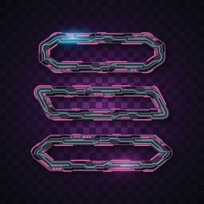 Horizontal banner. Futuristic banner. Pink and blue technology banner.
