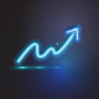 Blue arrow neon sign on dark background. vector