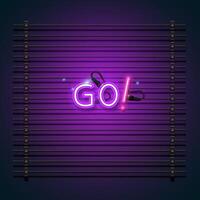 Go text font with neon light. Luminous and shimmering haze inside the letters of the text Go. Go neon sign. vector