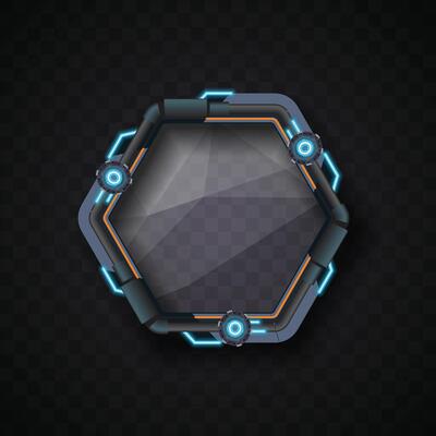 Blue hexagonal banner on dark background. Simple banner. Futuristic banner.