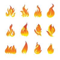Set of Flame Icons in Gradient Fire Style on White Background vector