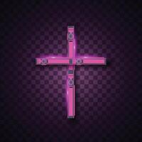 Cross abstract neon sign. Christian icon design. Pink cross. vector