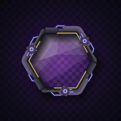 Purple hexagon banner on dark background. Simple banner. Futuristic banner.
