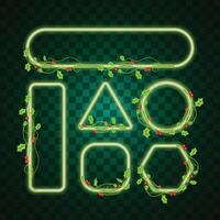 Christmas Neon Frames with Holly Decorations on Dark Background vector