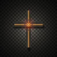 Cross neon sign. Christian icon design. vector