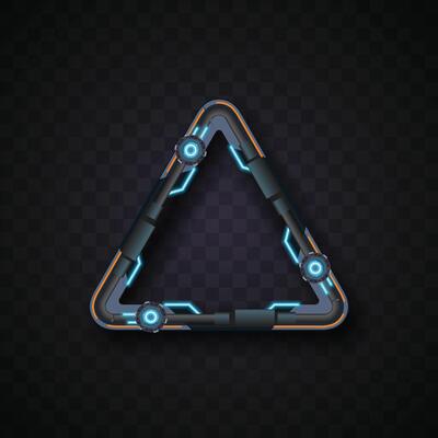 Blue triangle banner on dark background. Futuristic banner set.