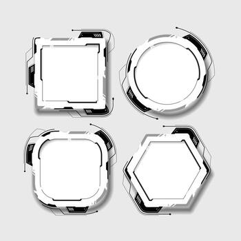Futuristic Tech Frame Set Sci-Fi HUD Style Shapes. vector
