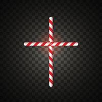 Cross neon sign. Christian icon design like candy cane. vector