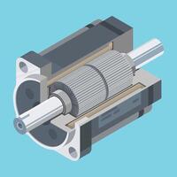 illustration of an electric motor showing internal components including stator rotor permanent magnet and shaft for industrial engineering purposes vector