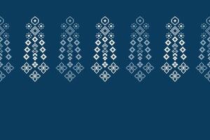 Cross stitch with blue color background ethnic pattern style. vector