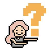 Question cartoon design with woman girl lady quiz 8 bit pixel. vector