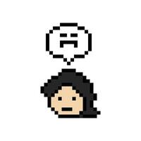 Catoon pixel man male boy feel bad not OK sad unhappy 8 bit. vector