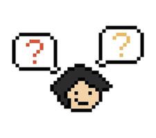 Cartoon of face boy male man with question mark quiz question decor pixel retro cute concept. vector