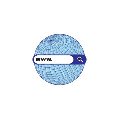 A blue globe with a search button on it
