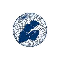 A blue and white globe with a map of the country vector