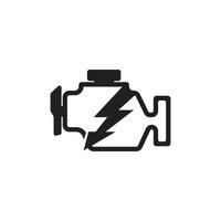 A black and white image of a car engine with a lightning bolt vector