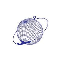 A globe with a plane flying around it vector