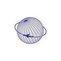 A blue globe with an airplane flying around it vector