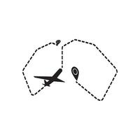 A plane is flying over a map with a pin design vector