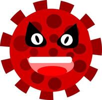 Menacing red cartoon virus icon illustration. Flat minimalist design perfect for health warnings, pandemic concepts, or threat representation. Versatile design element, ideal for web, apps, and print. vector