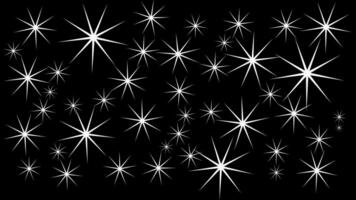 Sparkling white stars on black background. Flat illustration of twinkling lights. Versatile graphic element for celebrations, night themes, or festive digital and print media. vector