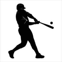 Silhouette of a baseball player swinging a bat, capturing the moment of contact with the ball. vector