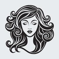 Beauty Woman Face Elegant Female Portrait with Wavy Hair in Black and White Style for Salon, Fashion, and Logo Design vector