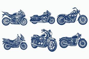 Motorcycle Set Classic, Cruiser, Sport, and Touring Bike Illustrations in Black and White for T Shirt, Logo, and Poster Design vector