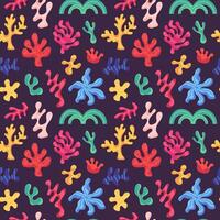 Coral Seamless Pattern. Brightly colored pattern with coral, seaweed, doodles and spots. print pattern vector