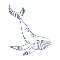 Whale . Doodle blue whale with pencil, chalk texture. isolated element vector
