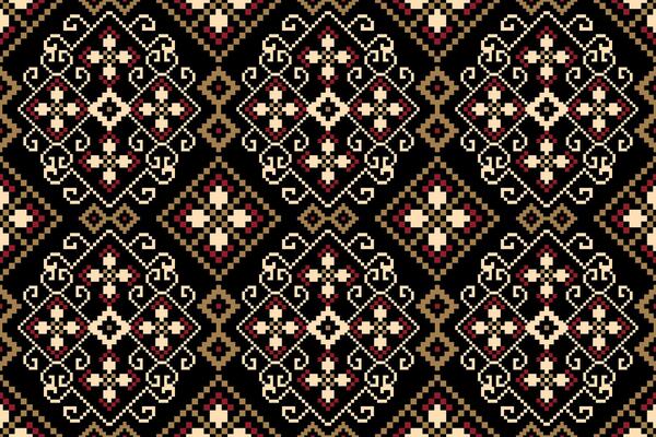 Geometric ethnic floral seamless pattern on black background,geometric flowers seamless pattern