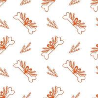 Dog Bone and Christmas Tree Branches Seamless Pattern vector