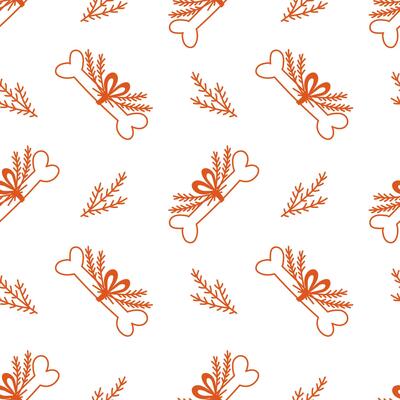 Dog Bone and Christmas Tree Branches Seamless Pattern