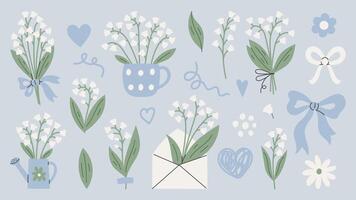 Lily of the Valley Spring Flowers Set vector