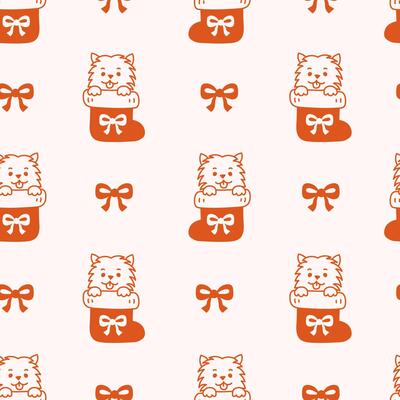 Adorable Puppy in Christmas Stocking Seamless Pattern