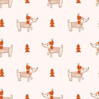 Dachshund Dog with Christmas Tree Seamless Pattern vector
