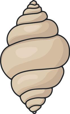 Smooth spiral seashell in soft beige tones, cartoon-style illustration for summer, beach, or ocean-themed designs, isolated without background