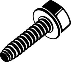 Black icon of hex bolt with thread, simple silhouette without background vector