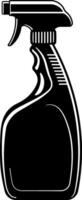 Black silhouette icon of plastic spray bottle with trigger, container for household cleaning products, without background vector