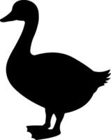 Minimalistic black silhouette of a goose or duck standing in side view, isolated without background, suitable for farm, wildlife, or nature themes vector